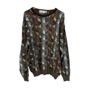Vtg St. Croix Sweater Mens M 3D Knit 90s Grandpa Hipster Diamond Colorful‎